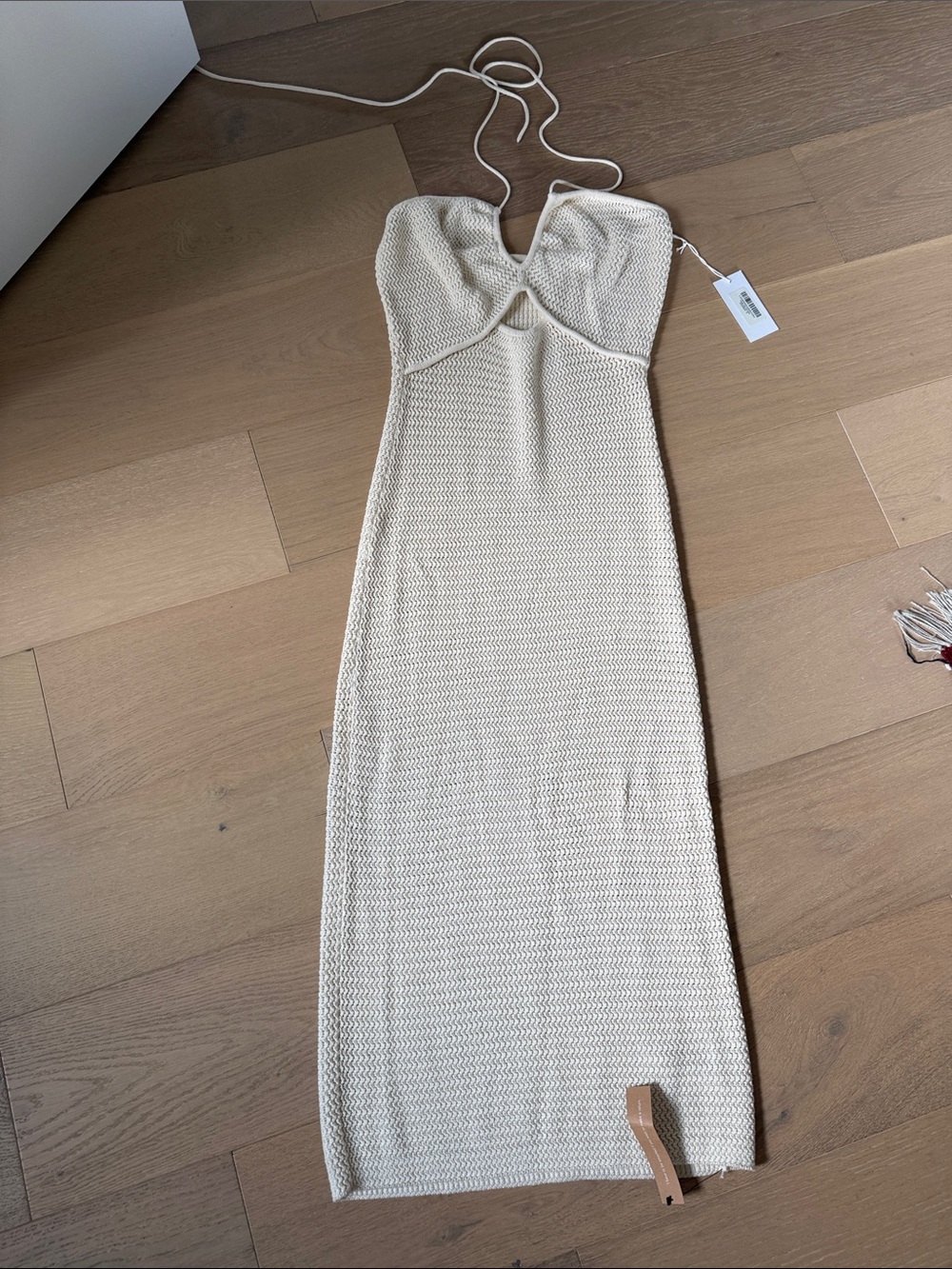 Reformation Cream Knit Halter Maxi Dress with Tie Straps